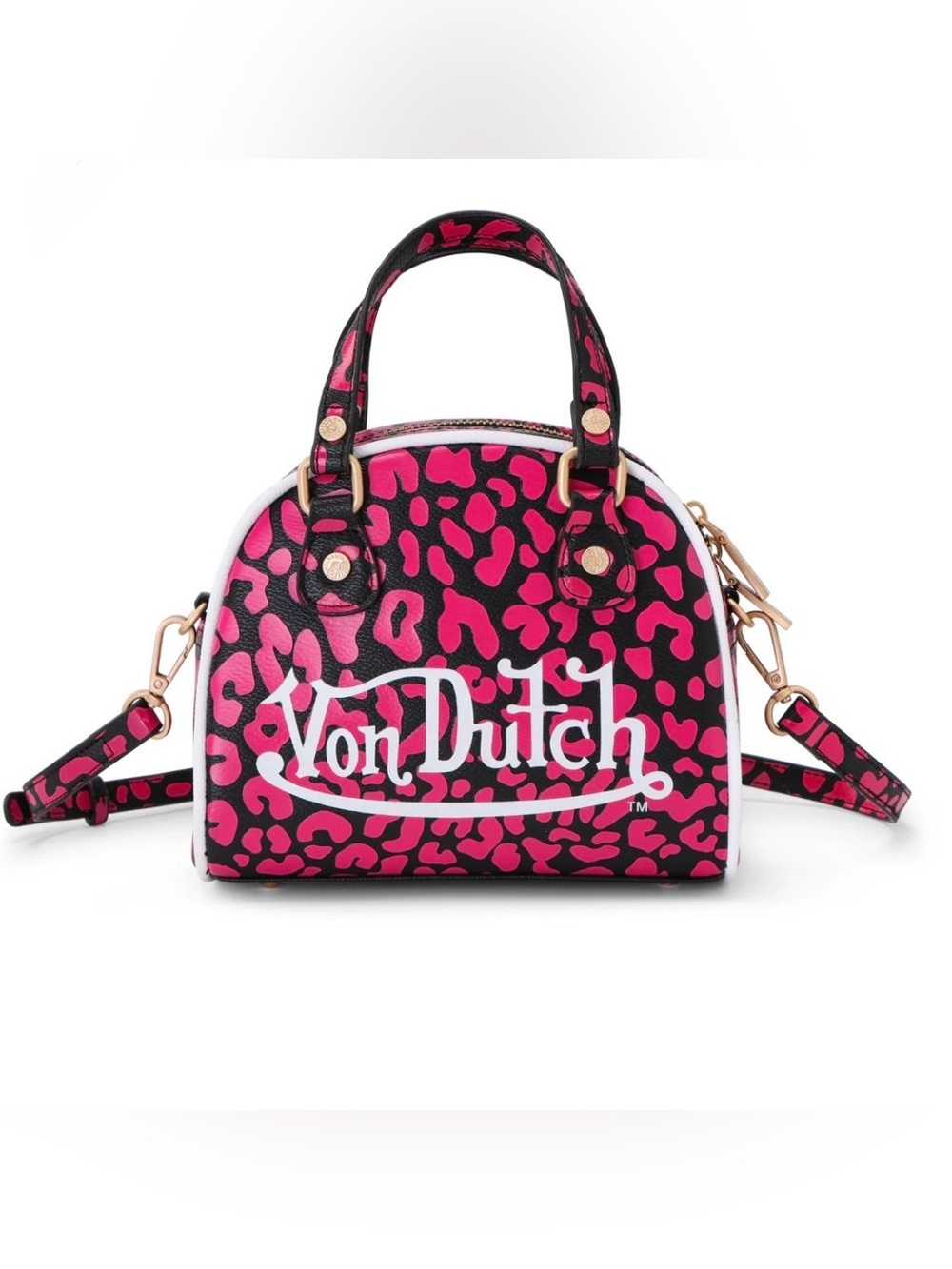 NWT Von Dutch Cheetah Hot Pink Bowling Bag W. Free Chain Bag Charms